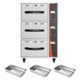 Commercial Electric Drawer Warmer, Three-Drawer Stainless Steel Food Warmer, Freestanding Compact Warming Drawer Cabinet