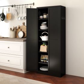 72" Black Metal Kitchen Pantry Cabinet with Doors, Heavy-Duty Freestanding Storage Organizer with 5 Adjustable Shelves, Tool-Free Assembly for Pa