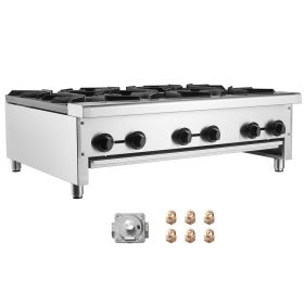Commercial Gas Stove with 6 Burners, Propane and Natural Gas Countertop Cooking Stove Range, Stainless Steel Gas Hot Plate