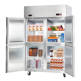 Commercial Refrigerator and Freezer Combo 48"W, 31 Cu.Ft Stainless Steel Upright Freezer/Refrigerator with 4 Doors, Auto-Defrost, 6 Adjustable Sh