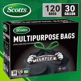 Scotts 120 Bags 30 Gallon Box Disposable Non-Rip Black Large Drawstring Garbage Bags, Suitable for Large Kitchen Garbage Cans, Super Strong 113.5
